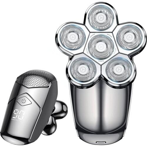 IPX7 Head Shaver Waterproof Six-blade Razor for Bald Men with LED Display Versatile 6D Floating Design for Hair Beards Facial
