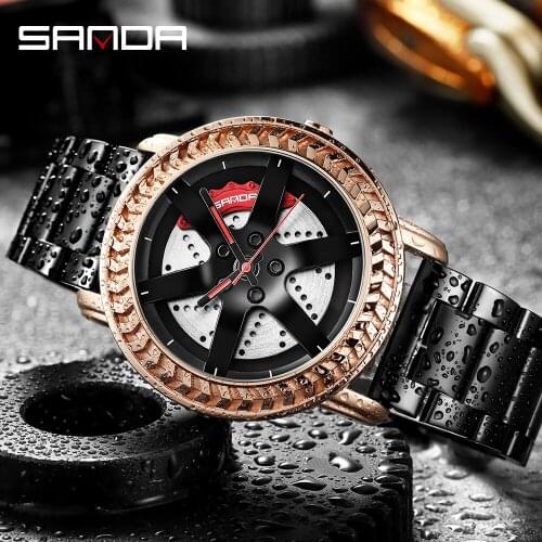 SANDA Racing Wheel Dial Men Watch Custom Design Car Wrist Watch Custom not Printing Wheel Rim Hub Watches Relogio Masculino