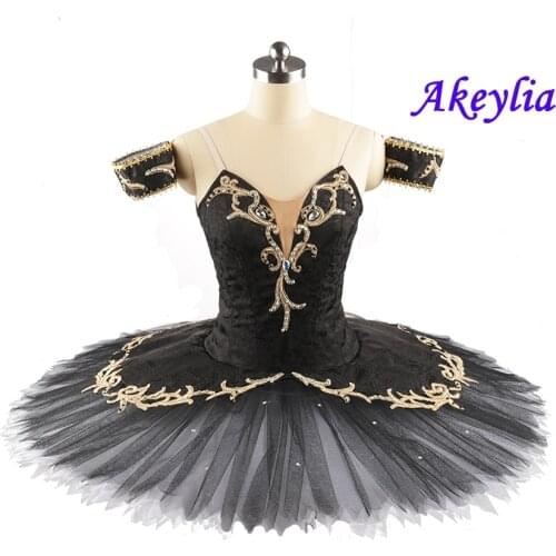 Black gold Professional Ballet Tutu No elasticity Performance Black Swan Lake YAGP Ballet pancake Stage Costumes for Women