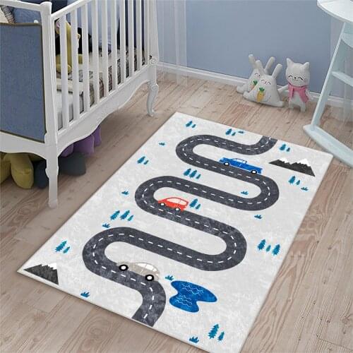 Childrens room with road Carpet play mat educational cloudy living room