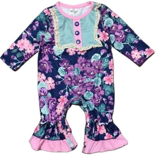 Girlymax Baby Girls Long Sleeve Cotton Milk Silk Purple Floral Flower Ruffles Boutique Romper Clothes Kids Clothing