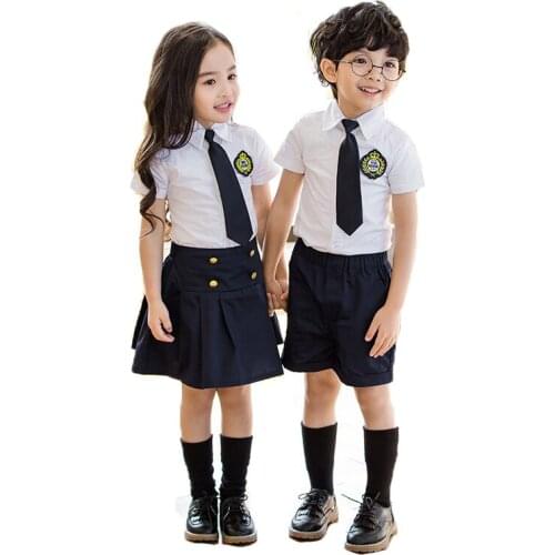 Childrens 2019 New Cotton Short Sleeve Shirt Set Boys Girls Chorus Performance Costume Kids School Uniform Clothing Outfits
