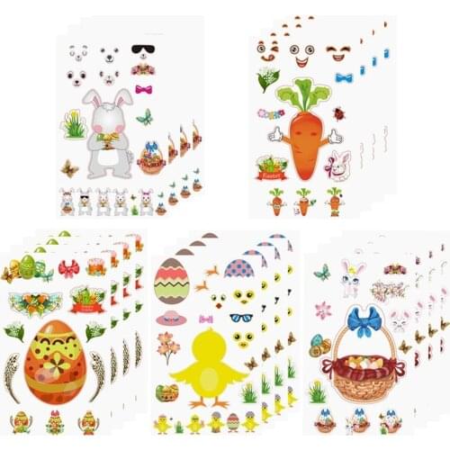 DIY Easter Sticker Rabbit Egg Chick Brasket Carrot Face Sticker Easter Party Supplies For Happy Easter Decoration