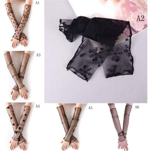 European American Elastic Nylon Long Fishnet Gloves Black Sexy Lace Glove Fingerless Mitten Punk Women Gloves For Summer