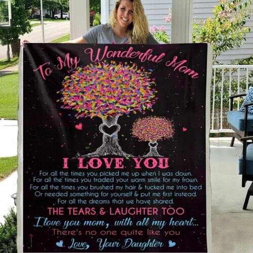 To My Wonderful Mom From Daughter Colorful Tree Soft Throw Plush Sherpa Fleece Blanket