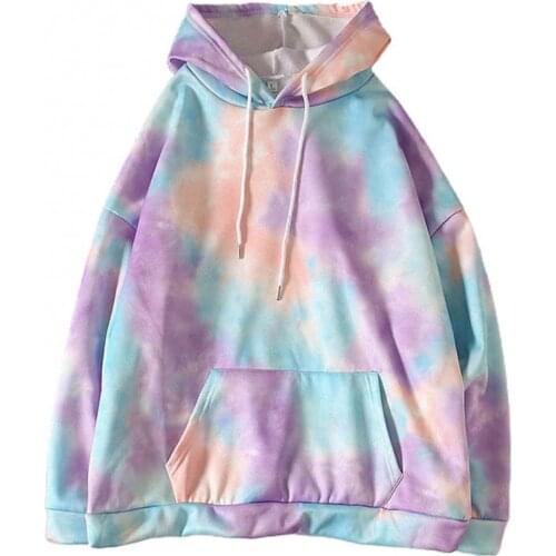Ele-choices Fashion Women Casual Dye Printed Long Sleeve Drawstring Hoodies Sweatshirt with Pockets