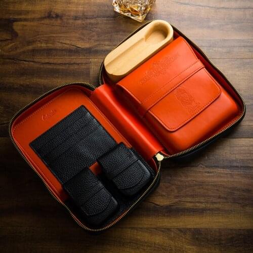 LUBINSKI Elegant Genuine Leather Metal Cigar Cigarette Lighter Cigar Ashtray Cigar Cutter Detachable Humidor Supplies