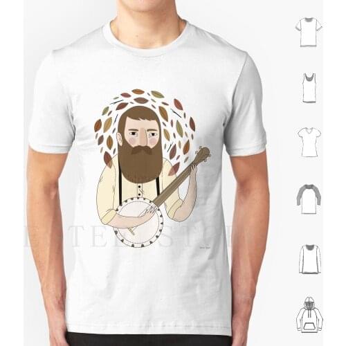 Banjo T Shirt Print Cotton Man Folk Music Nature Leaves Hipster Bang Twigs Brown Green Beard
