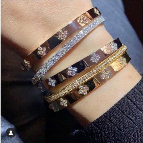 Janekelly luxury Unique African Bangle Ring Set Jewelry Sets For Women Wedding Cubic Zircon Crystal CZ Dubai Bridal Jewelry Set