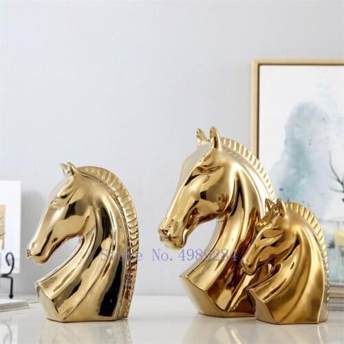 Nordic Creative ceramics Gold Simulated animal Horse head Crafts ornaments Modern home decorations home accessories figurine