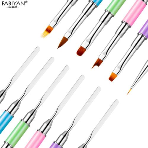 Nail Art Brush Double End Spatula Painting Flower Drawing Gradient Metal French Liner Pen Flat Round Makeup Manicure Mixing Tool