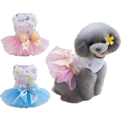 2PCS Spring Summer Pet Candy Color Dress Cute Bow Net Yarn Dress New Personality Princess Flower Decoration Dog Dress Costume