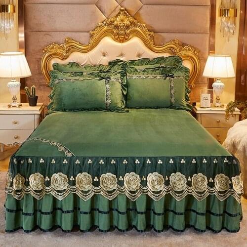 Luxurious Bed Set Floral Printing Flower Bedspread King Queen Twin Size Thicken Sanding Soft Bed Skirt Bed Skirt Pillowcase