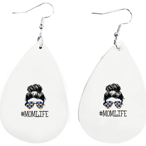 Leather Earrings Autism#Mom Life Teardrop Earrings Stock