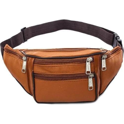 Mens Waist Bag Leather Male Fanny Pack Money Belt Bag Men Phone Case Man Belt Shoulder Bags Men Portable Travel Waist Pack