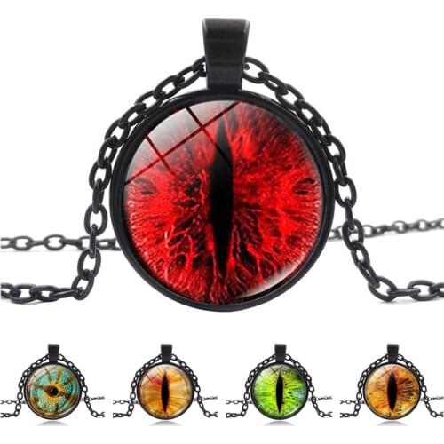Red Cat Eye Necklace Charms Dragon Eyes Photo Glass Cabochon Pendant Handmade Black Chain Necklaces for Women Men Jewelry Gift