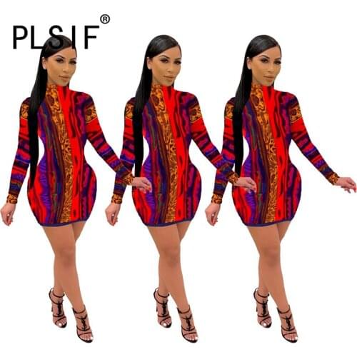 Red O Neck Long Sleeve Skinny Mini Dress Sexy Tight Club Party Lady Fashion Women Sheath Dress