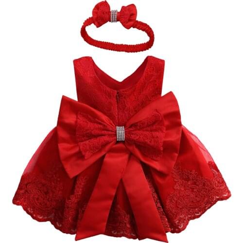Baby Summer Clothing New Baby Princess Girls Dress Christening Lace Wedding Party Kids Formal Clothes+ Headband 0-24M