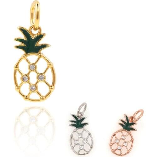 Micropavé CZ Pineapple Necklace, Fruit Pendant Charm, Pineapple Bracelet, DIY Jewelry Making Accessories 16.3x6.9x1.8mm