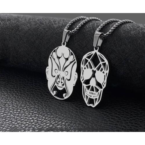 Fashion Jewelry Beijing Opera Face Makeup Pendant Necklace Skull Street Hip Hop Trendy Titanium Steel Necklace