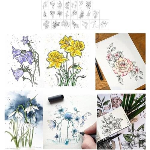 MT Craft Sketch Flowers Set Clear Stamps Silicone Seals Stamp For DIY Scrapbooking Photo Album Decorative Paper Cards Crafts