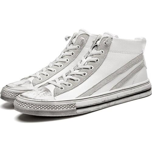 New Spring Men Casual Shoes Breathable Black High-top Sneakers Lace-up Canvas Shoes 2019 Fashion White Men Shoes Flats N8-12