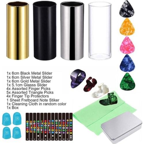 31 Pc Glass Slide Set With 3 Glass Slides +1 Stainless Steel Slide +4pcs Guitar Picks Guitar Accessories Finger Sliders With Box