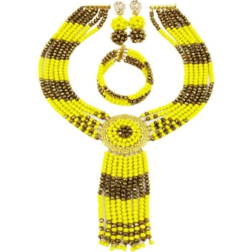 Opaque Yellow Golden Brown Crystal African Beads Jewelry Set for Women Nigerian Wedding Gifts 6CXLS10