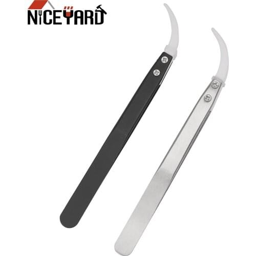 NICEYARD Curved Tips Tweezers Precision Stainless Steel Handle Ceramic Tips Tweezers High Temperature Resistant Anti-static