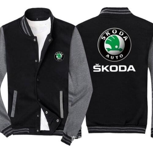 2021 NEW Fashion Men Baseball Jacket for Skoda Logo Sportswear Casual Sweatshirt Hip Hop Harajuku Unisex Uniform 3 Colors S