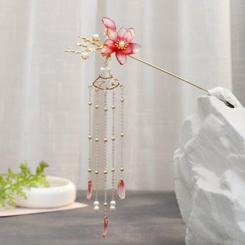 New Arrivals Chinese Hanfu Dress Flower Pearls Long Tassels Hair Sticks Hairpins Headpieces Bride Noiva Wedding Hair Jewelry