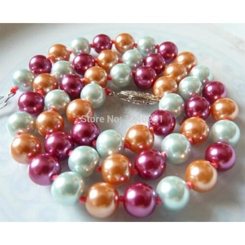 Charming 8mm Colorful Round Shell Pearl Necklace Beads Jewelry Hand Made Natural Stone Mothers Day gifts 18" Wholesale Supply