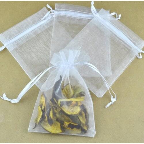 Wholesale 100pcs/lot Drawable White Organza Bags 7x9cm Small Wedding Favor Christmas Gift Bag Jewelry Packaging Bags & Pouches