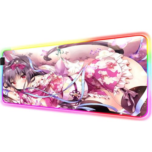 Mairuige Hot Anime Sexy Cat Girl Large RGB LED 7 Color USB Wired Lighting Gamer Colorful Laptop Desk Mat Kawaii Mousepad XXL
