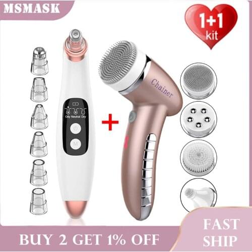 360 Degree Rotation Facial Cleansing Brush+Electric Blackhead Remover Vacuum Ance Pimple Pore Cleaner Face Massage Skin Care