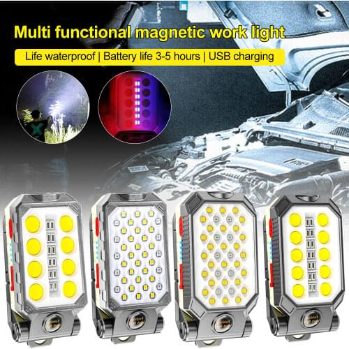 LED COB Rechargeable Magnetic Work Light Car Repair Foldable Flashlight Waterproof Camping Lantern COB Inspection Power Display