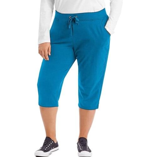 Xl-5xl Plus Size Pants Womens Casual Solid Drawstring Pocket Sport Shorts 7-point Pants Trousers Loose Pantalon Pour Femme