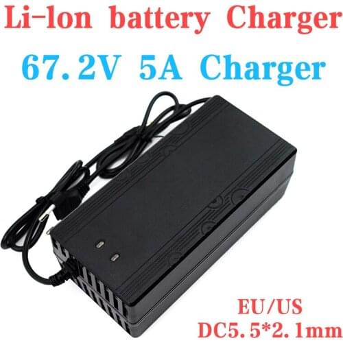 67.2V 5A Lithium battery Charger for 16Series 60V 5A ebike Scooter battery pack Li-ion Fast Smart Charger DC 5.5*2.1 EU US plug