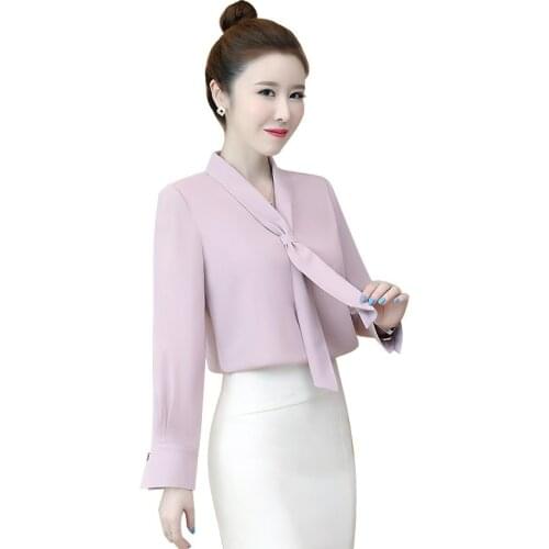 Women Shirts 2020 Autumn Loose Long Sleeve Chiffon Blouse Bow Solid Color Ladies Office Shirt Top Blusas