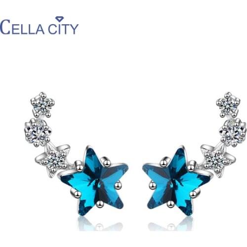 Cellacity Charms Silver 925 Earrings for Women Trendy Fine Jewelry Star Gemstones Aquamarine Female Engagement Ear Studs Gift