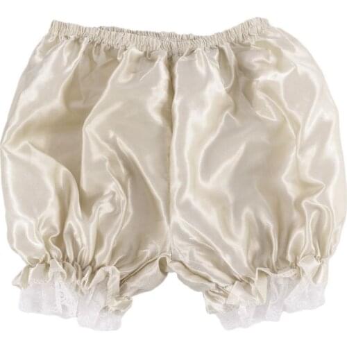 Women Imitation Silk Bloomers Ruffles Lace Trim Panties Victorian Pumpkin Shorts Solid Color Dance Dress Split Skirt Pettipants