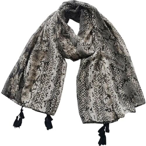 2021 Women Snakeskin Printed Pattern Cotton Tassel Scarf Shawls Wraps Hijabs 10pcs/lot