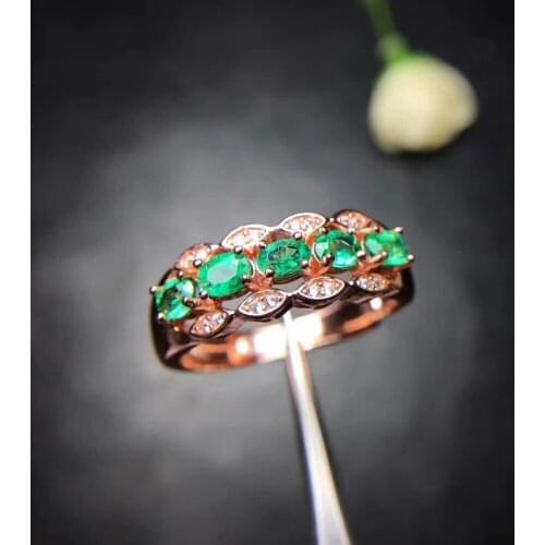 Luxurious grace Three row Natural green emerald gem Ring S925 Silver Natural gemstone Ring Womens party gift fine Ring Jewelry