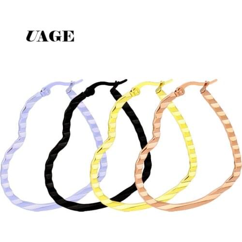 UAGE 1 Pair Sexy Women Anti-allergy Stainless Steel Heart shape Smooth Big Large Hoop Earrings Jewelry