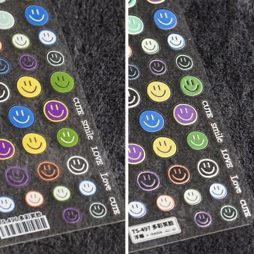 1Pcs Smile Face Nail Art Sticker Cute 3D Engraved Decals Kawaii Smiling Decorations for Kids 2021 New Design Wholesale