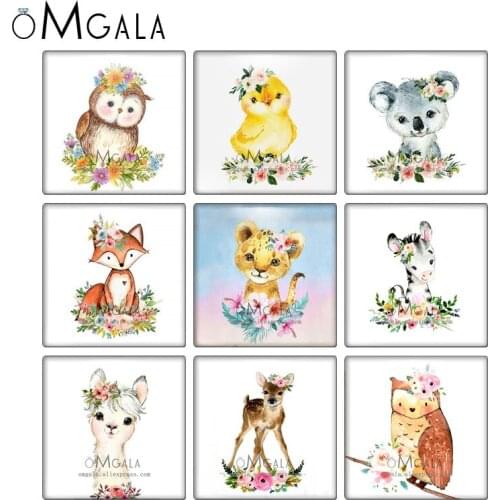 Watercolor Owl Duck Alpaca Leopard Koala Animals 10pcs 12mm/20mm/25mm/30mm photo glass cabochon demo flat back Making findings