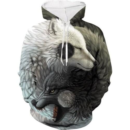 2021 Brand New Fashion Animal 3D Printing Hoodie Men And Women Personalized Design Sweatshirt Yin and Yang Wolf Harajuku Hoodie