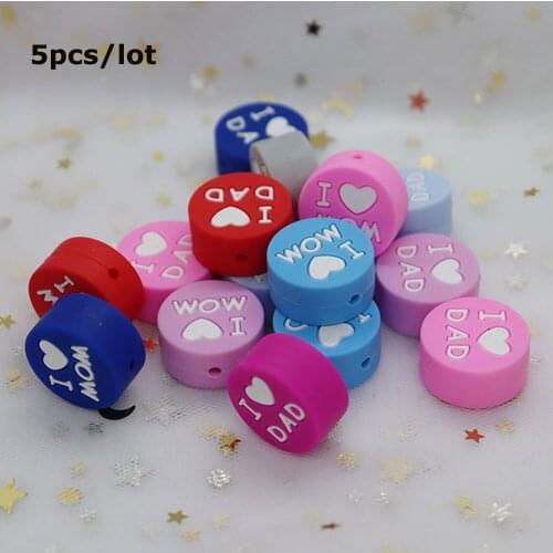 5Pcs I love mom Dad Perle Silicone Beads Baby Toys Teething Necklace Bead For DIY Jewelry Making BPA Free Mordedor Baby Products