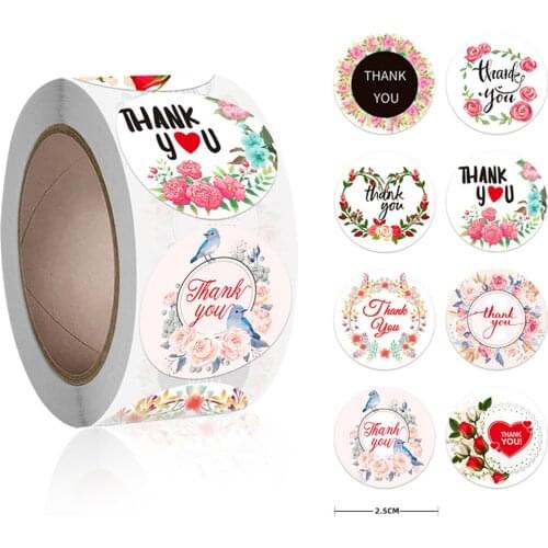 50-500Pcs Round Flower Stickers Thank You Stickers Seal Labels For Hand Made Gift Or Wedding Decor Labels Stationery Stickers