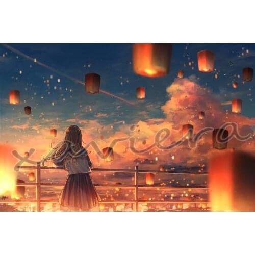 Xaviera 5D Diy Diamond Painting Full Round Drill Anime Scene Lantern Sunset Girl Diamond Embroidery Accessories Embroidery Gifts